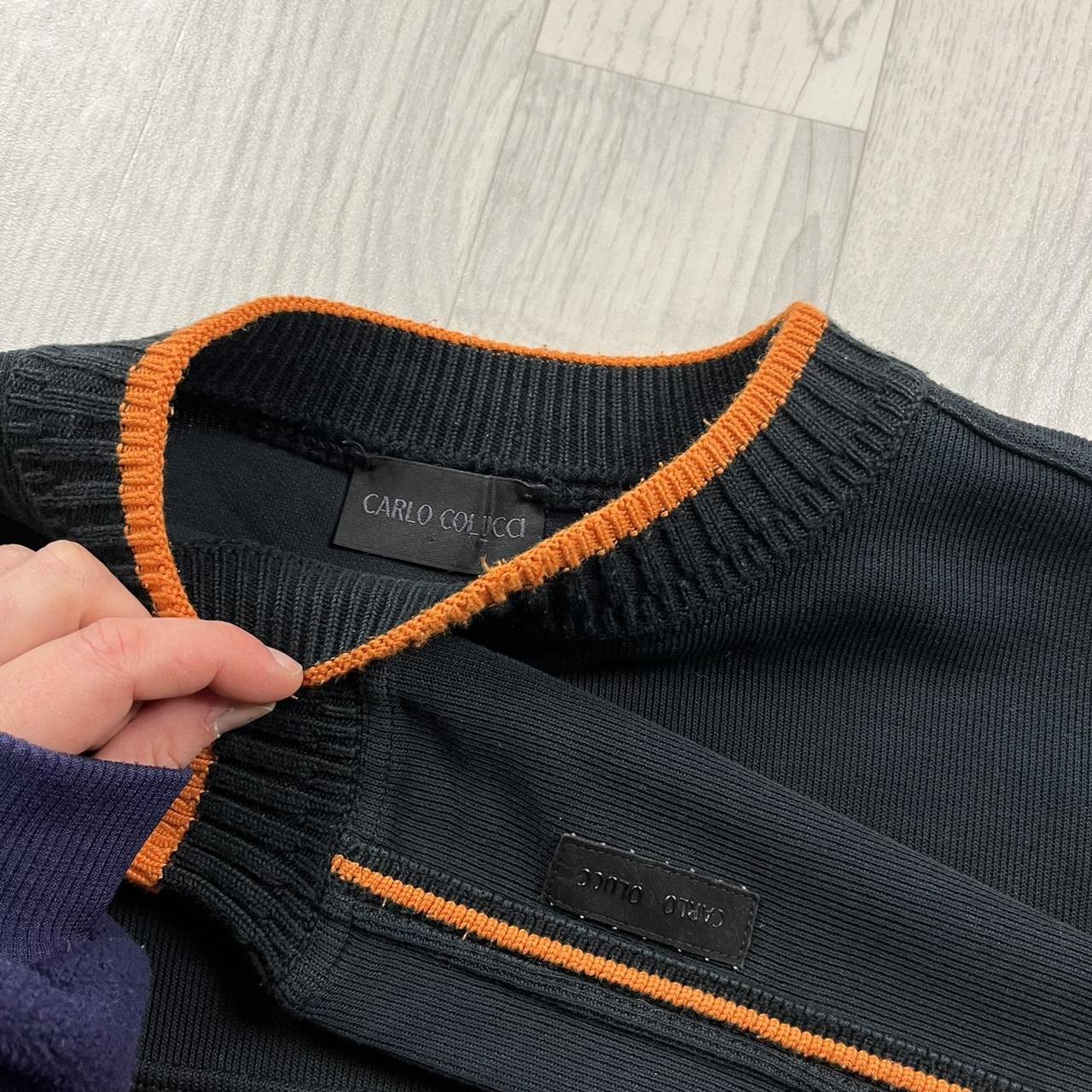 VINTAGE Y2K CARLO COLLUCI STRIPED KNITTED JUMPER BLACK ORANGE