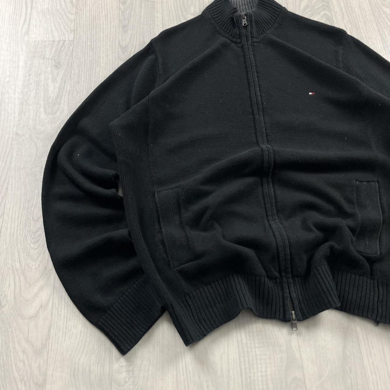 VINTAGE Y2K TOMMY HILFIGER ZIP KNITTED JUMPER BLACK (XL)