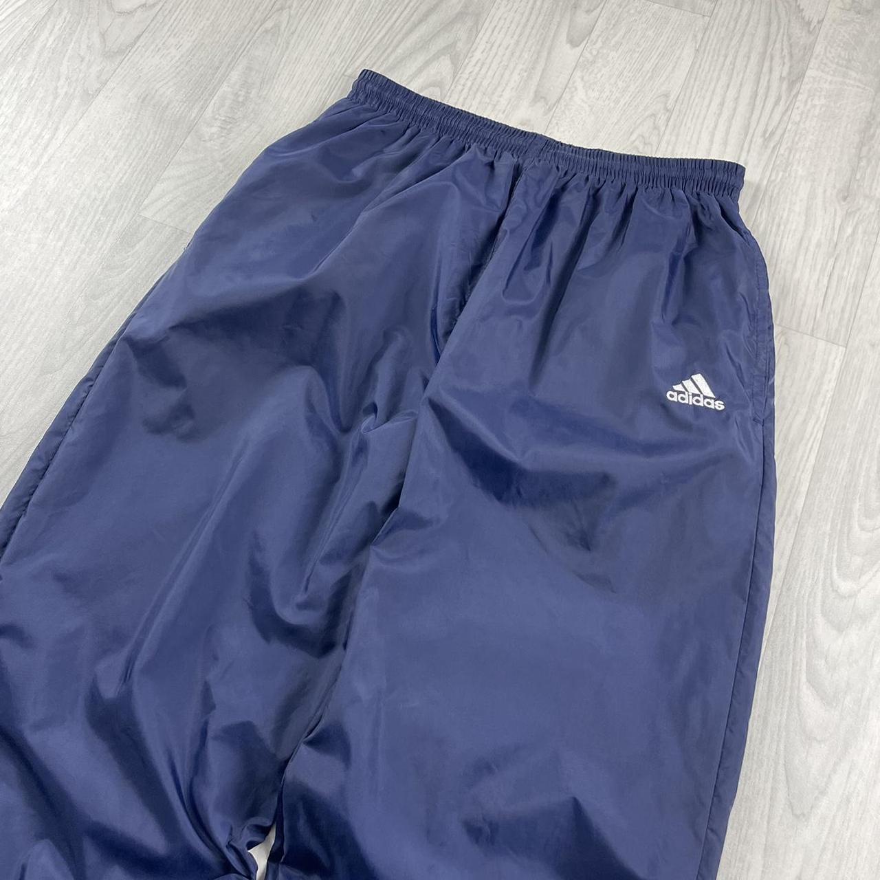 VINTAGE 90s ADIDAS SHELL BAGGY TRACKSUIT BOTTOMS NAVY (L)