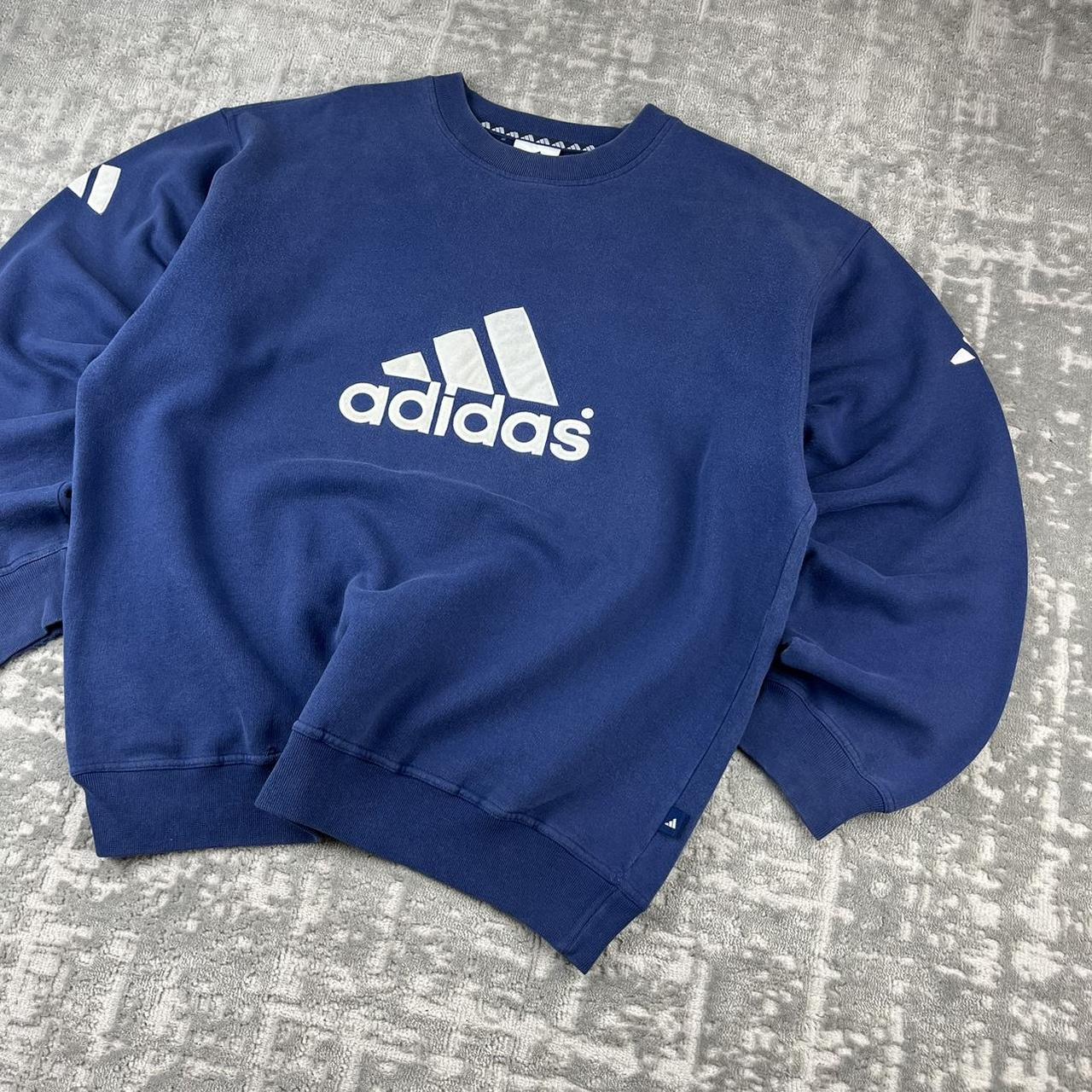 VINTAGE 90s ADIDAS BIG LOGO BOXY SPORTY SWEATSHIRT NAVY
