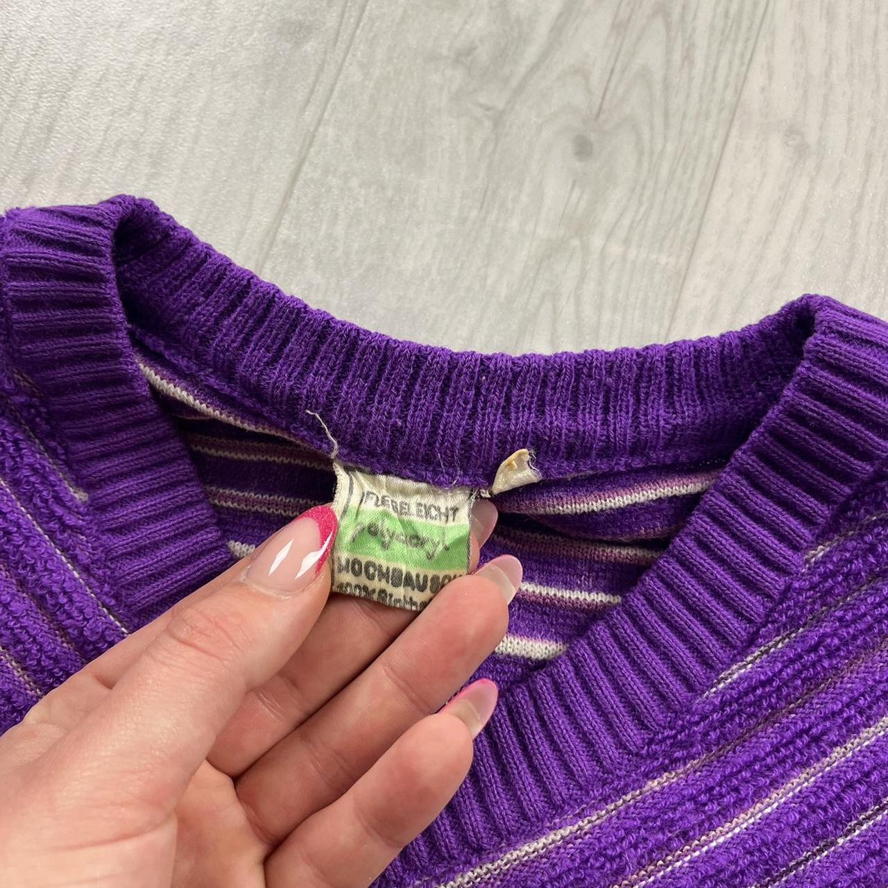 VINTAGE Y2K CROP STRIPED KNITTED JUMPER PURPLE