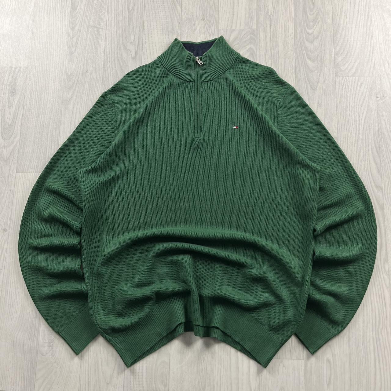 VINTAGE Y2K TOMMY HILFIGER QUARTER ZIP KNITTED JUMPER GREEN