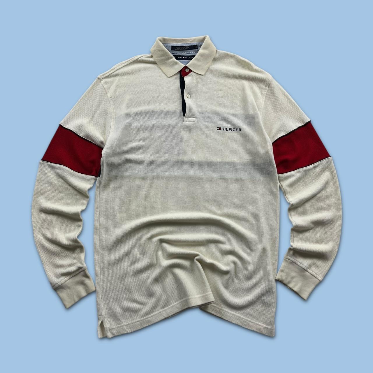 VINTAGE Y2K TOMMY HILFIGER KNITTED POLO JUMPER CREAM