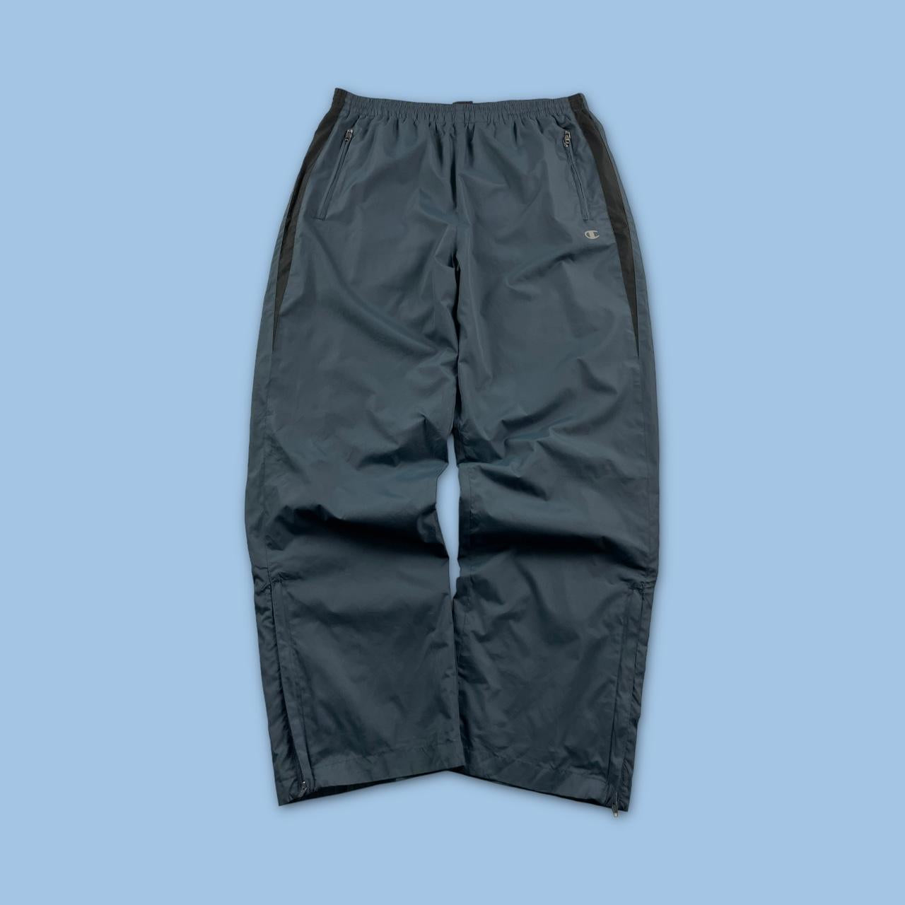 VINTAGE Y2K CHAMPION WIDE LEG BAGGY TRACKSUIT BOTTOMS GREY / BLUE TINT (XL)
