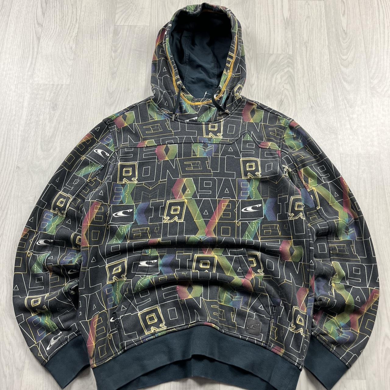 VINTAGE Y2K O’NEILL GRAPHIC ALL OVER PRINT HOODIE FADED BLACK