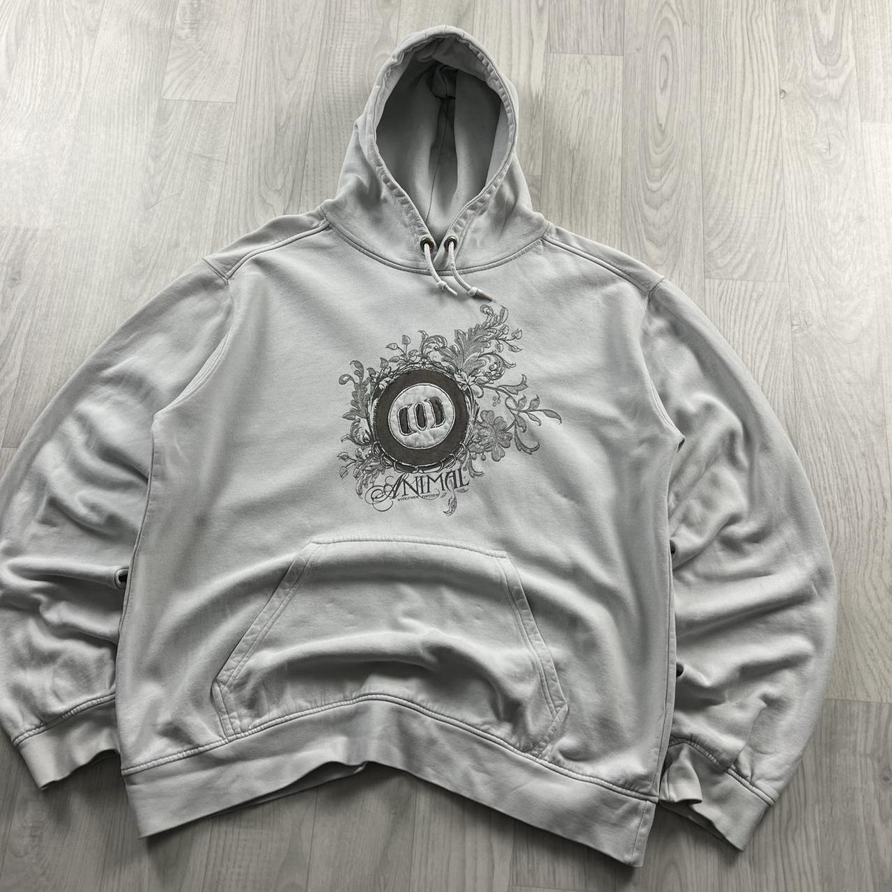 VINTAGE Y2K ANIMAL GRAPHIC HOODIE GREY WHITE