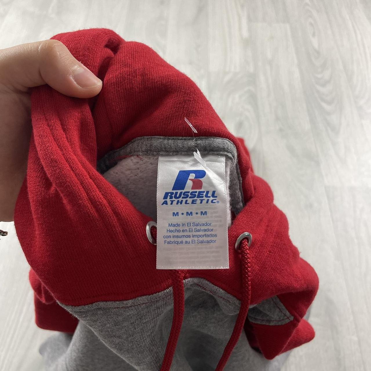 VINTAGE RUSSELL ATHLETIC BLANK HOODIE RED GREY (M)