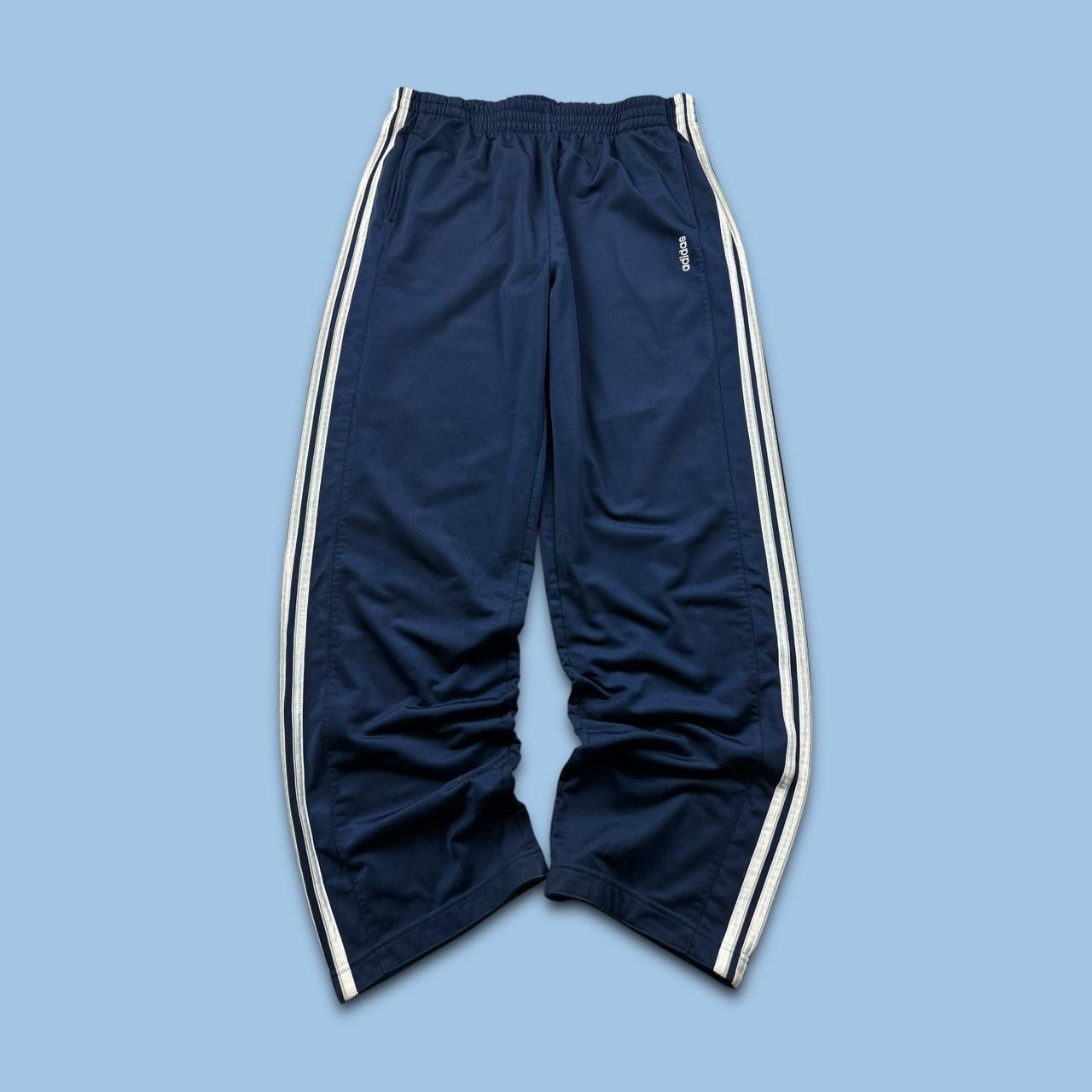 VINTAGE Y2K ADIDAS WIDE LEG BAGGY TRACKSUIT BOTTOMS NAVY BLUE