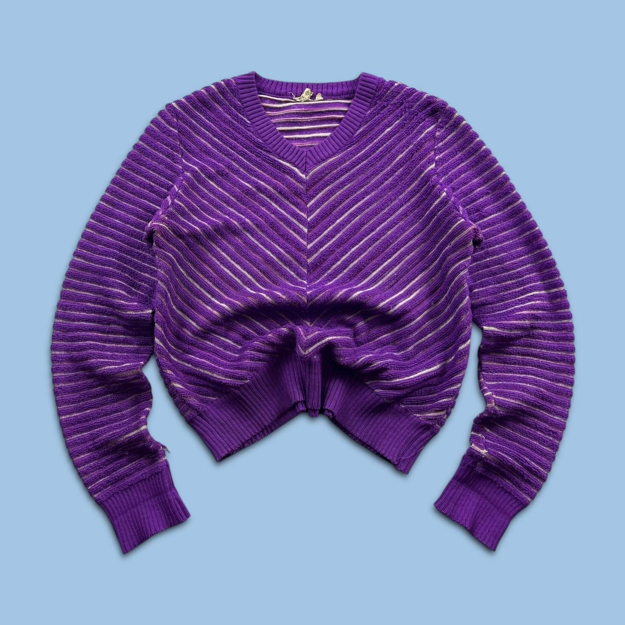 VINTAGE Y2K CROP STRIPED KNITTED JUMPER PURPLE