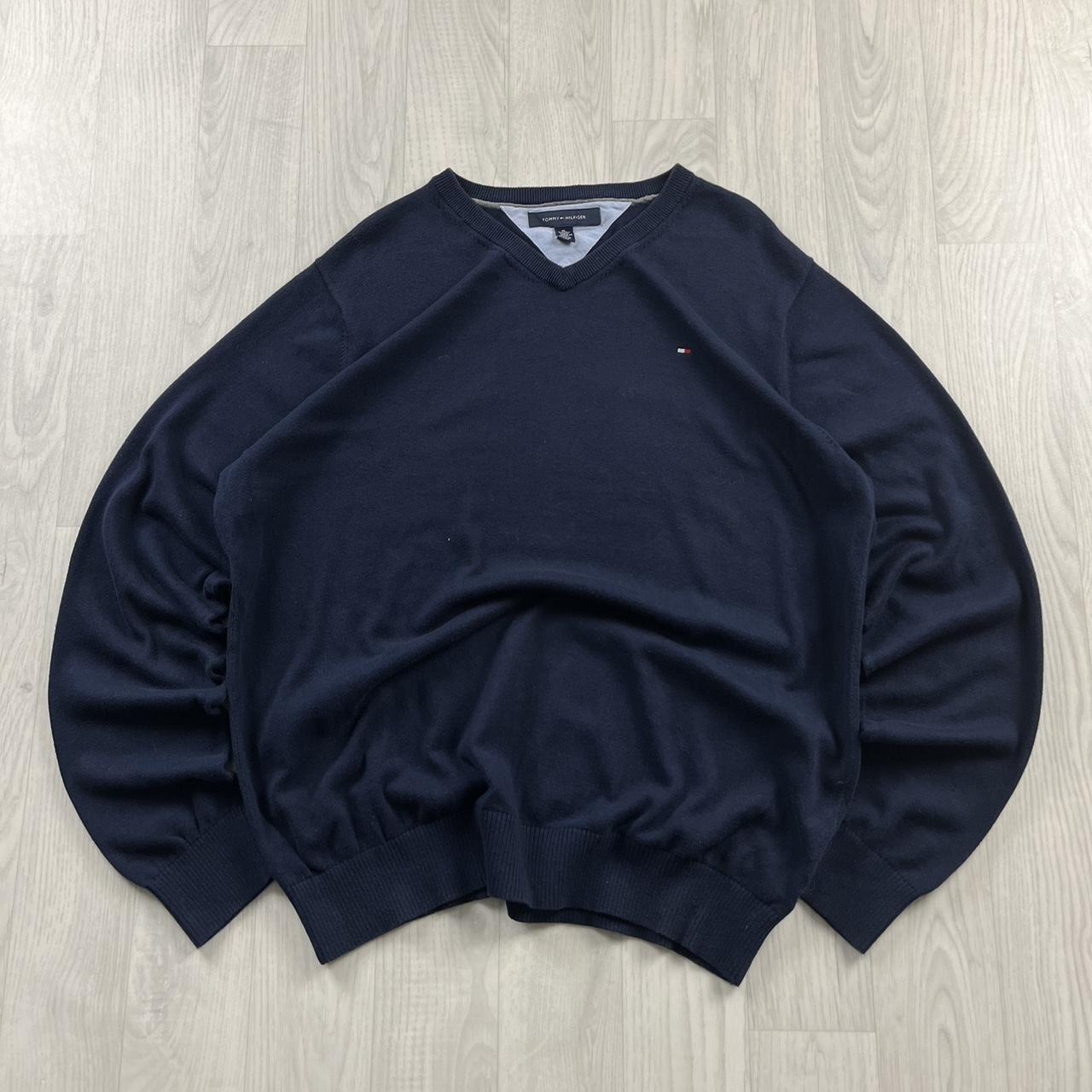 VINTAGE Y2K TOMMY HILFIGER V NECK KNITTED JUMPER NAVY (XL)