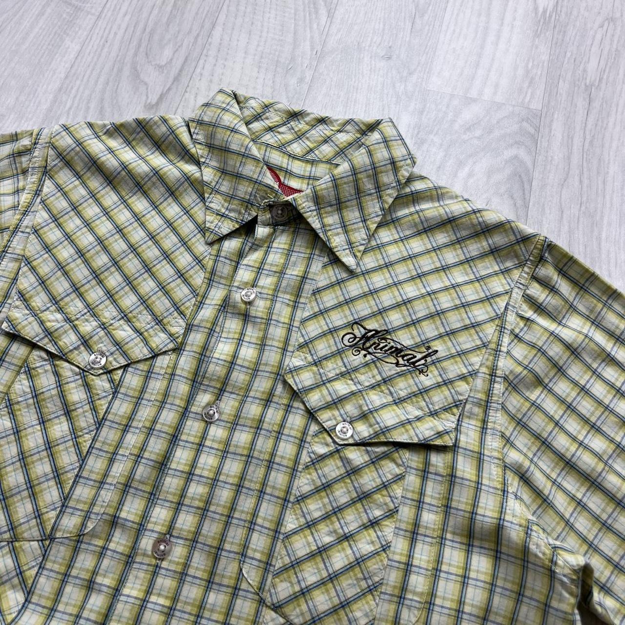 VINTAGE Y2K ANIMAL CHECKERED SHORT SLEEVE SHIRT YELLOW