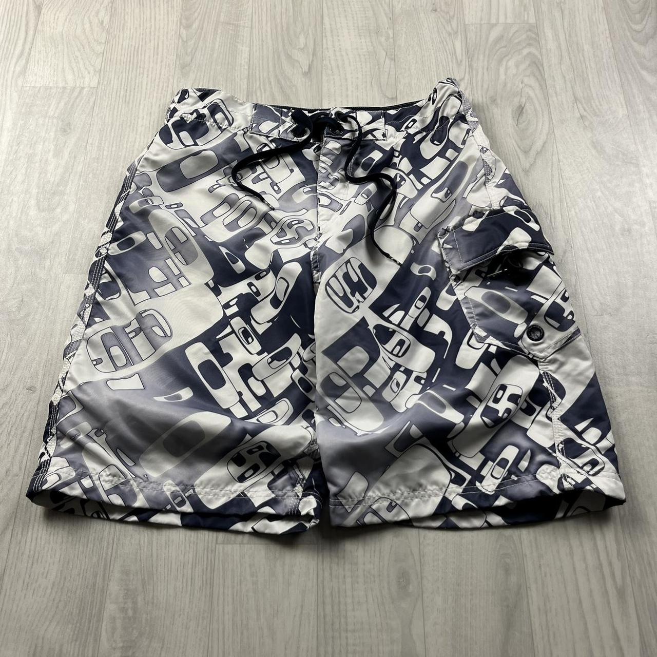VINTAGE Y2K OAKLEY BAGGY LOOSE BOARD SURF SHORTS WHITE BLUE