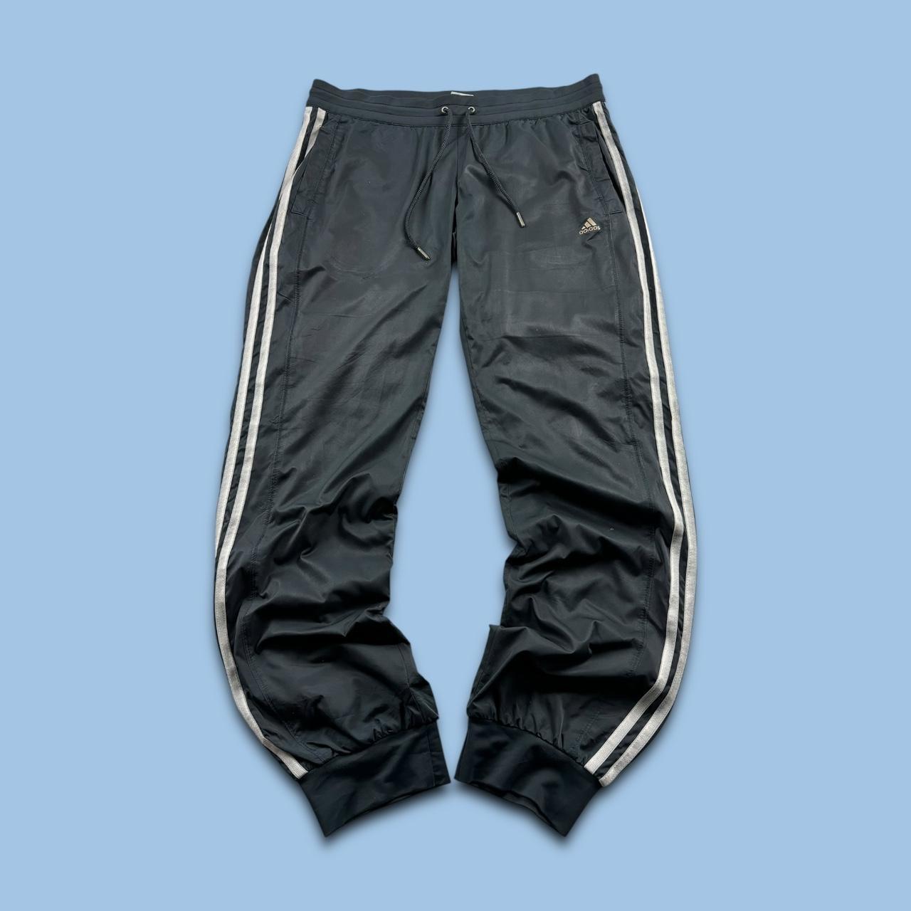 VINTAGE Y2K ADIDAS LOW RISE BAGGY TRACKSUIT BOTTOMS BLACK / GREY
