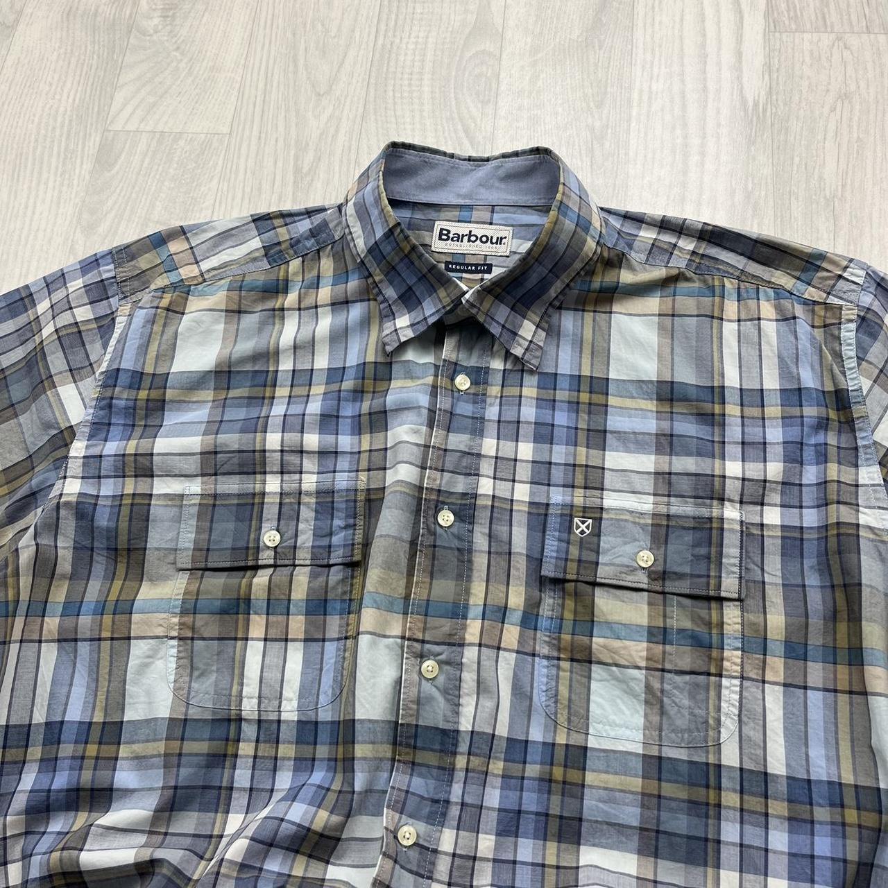 VINTAGE Y2K BARBOUR CHECKERED SHORT SLEEVE SHIRT NAVY BLUE