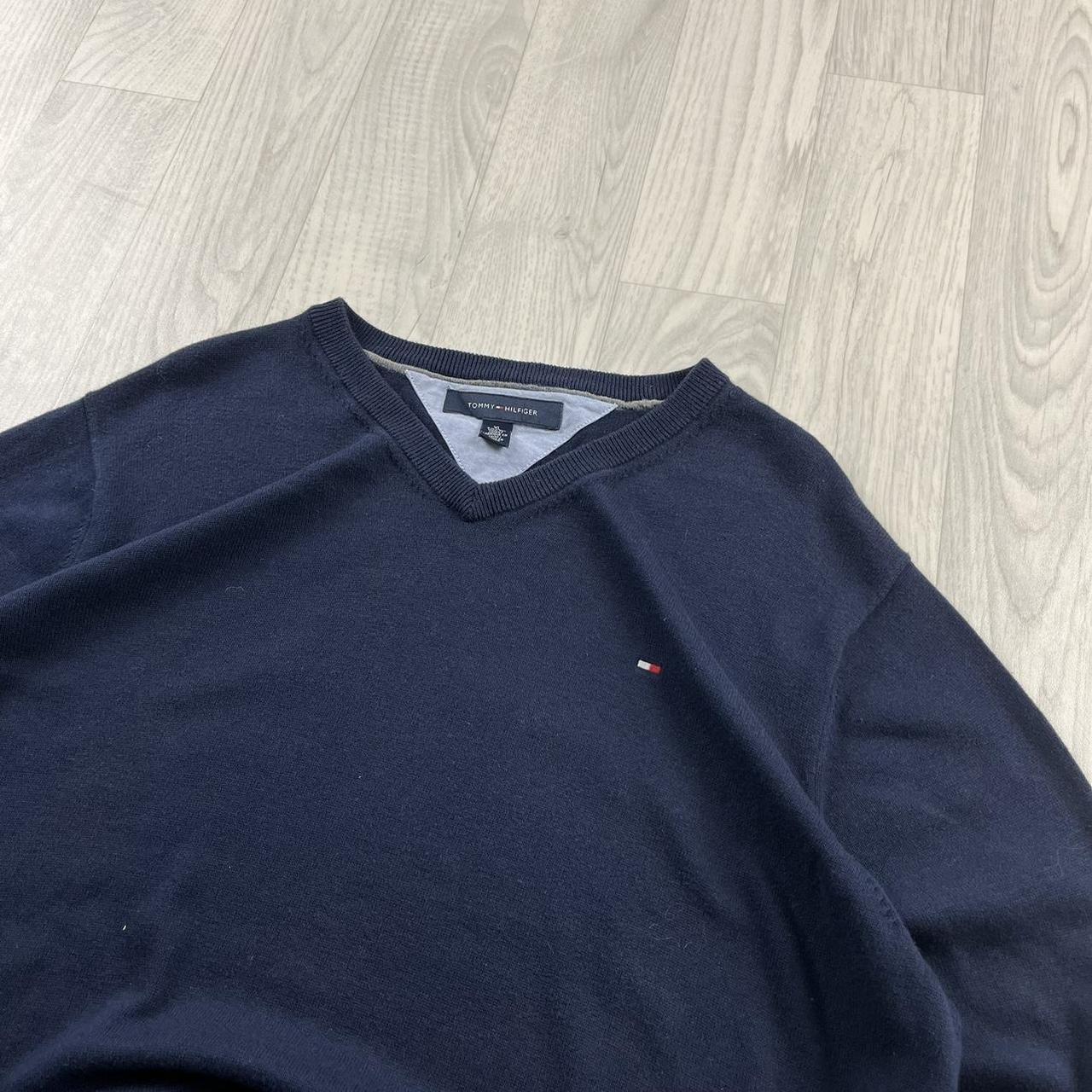 VINTAGE Y2K TOMMY HILFIGER V NECK KNITTED JUMPER NAVY (XL)