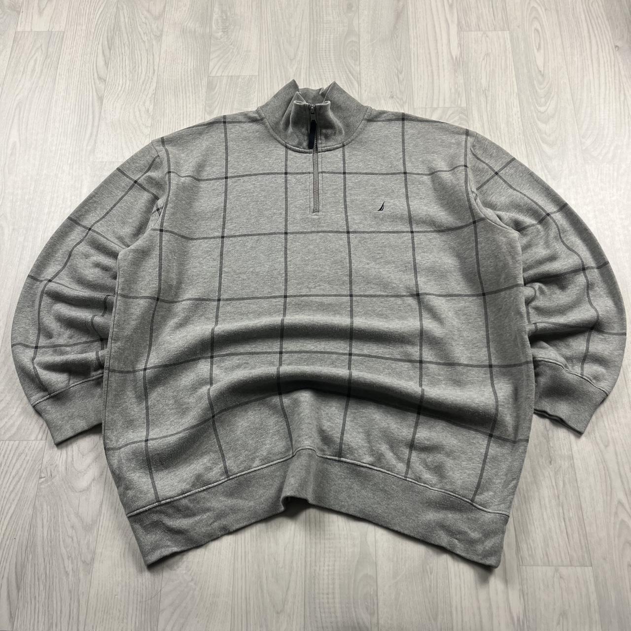 VINTAGE Y2K NAUTICA CHECKERED QUARTER ZIP SWEATSHIRT GREY