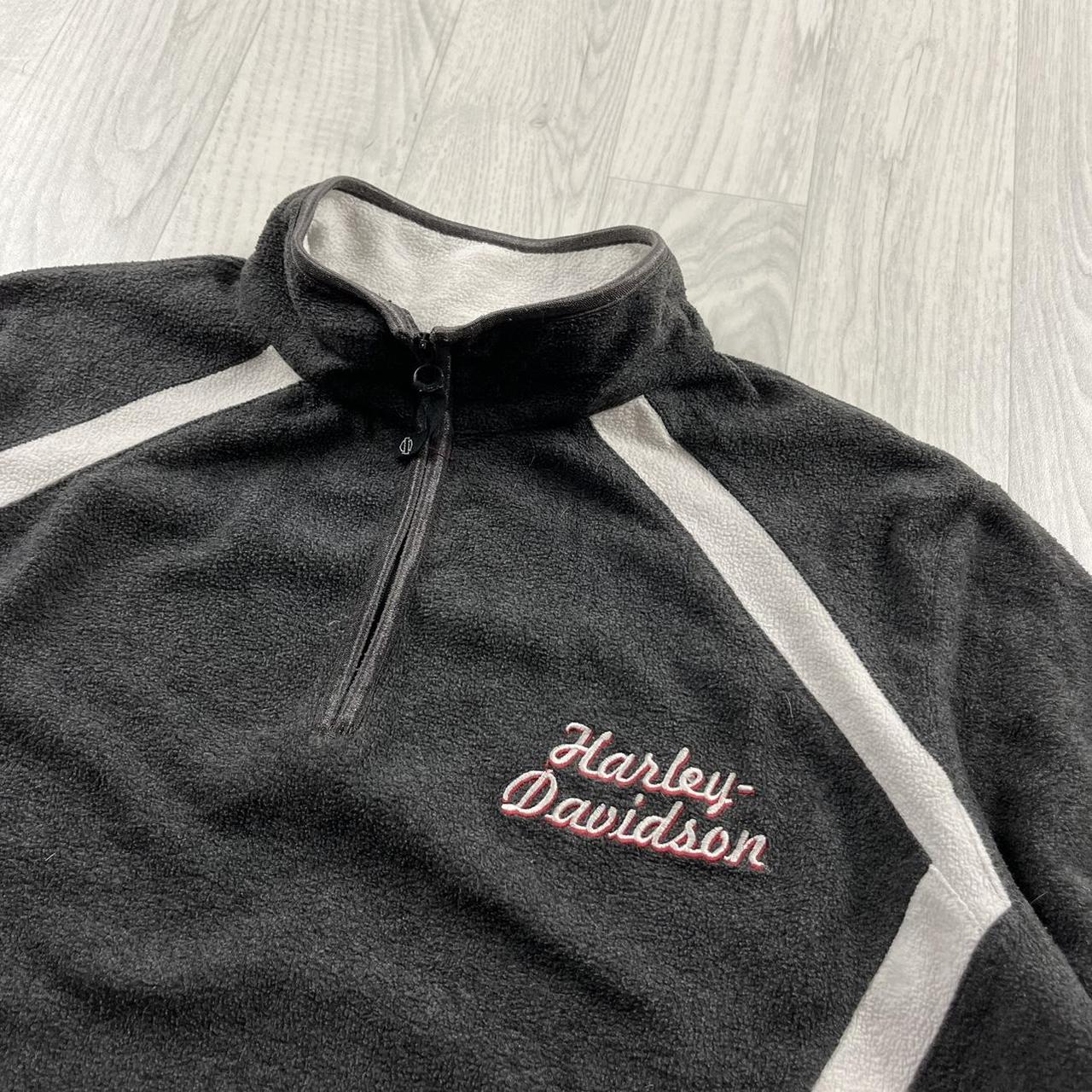 VINTAGE Y2K HARLEY DAVIDSON QUARTER ZIP FLEECE SWEATSHIRT GREY