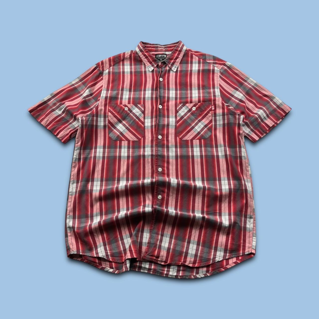 VINTAGE Y2K STUSSY SHORT SLEEVE PLAID CHECKERED SHIRT RED