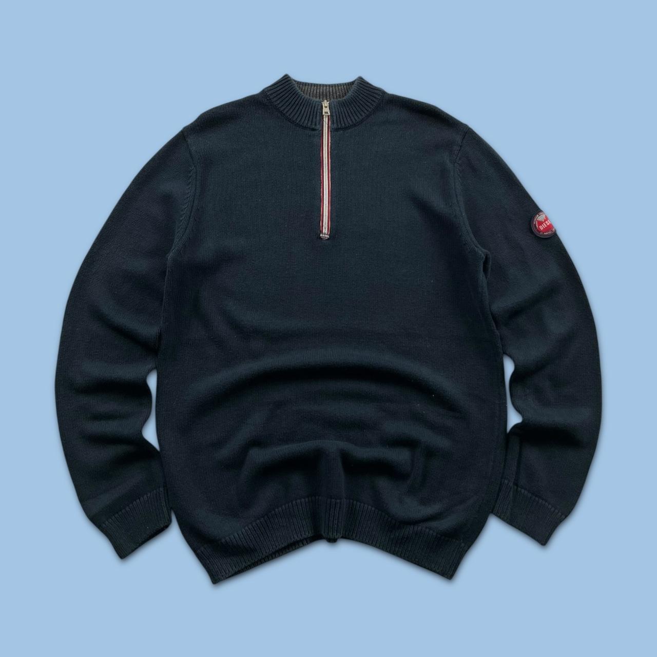 DIESEL CHUNKY RIBBED QUARTER ZIP KNITTED JUMPER NAVY