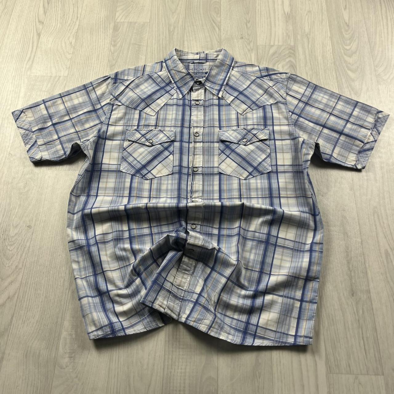 VINTAGE Y2K CHEROKEE CHECKERED SHORT SLEEVE SHIRT BLUE