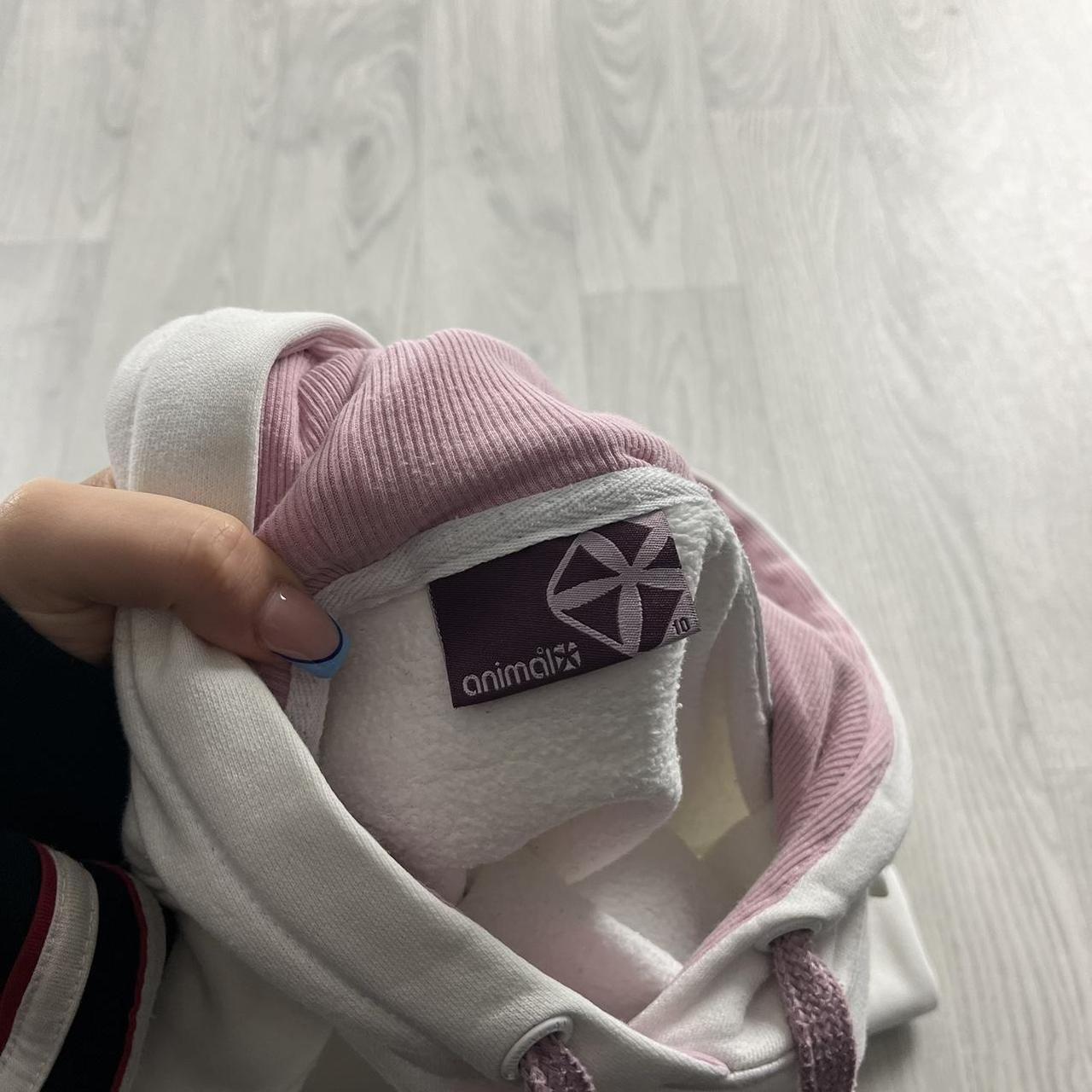 VINTAGE Y2K ANIMAL SPELL OUT HOODIE WHITE PINK