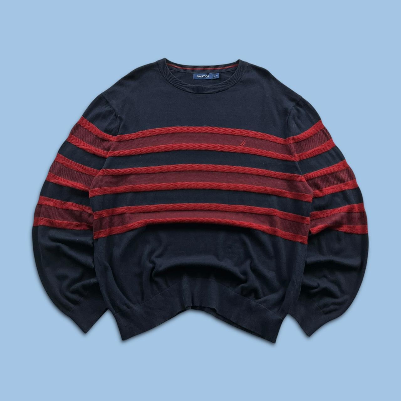 VINTAGE Y2K NAUTUCA STRIPED KNITTED JUMPER NAVY RED