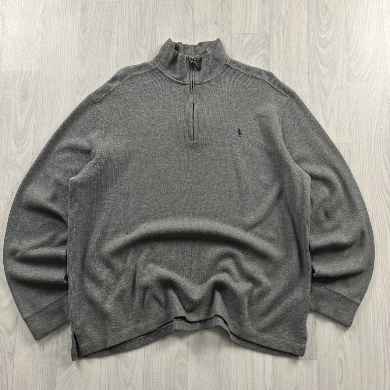 VINTAGE Y2K POLO RALPH LAUREN QUARTER ZIP KNITTED JUMPER GREY