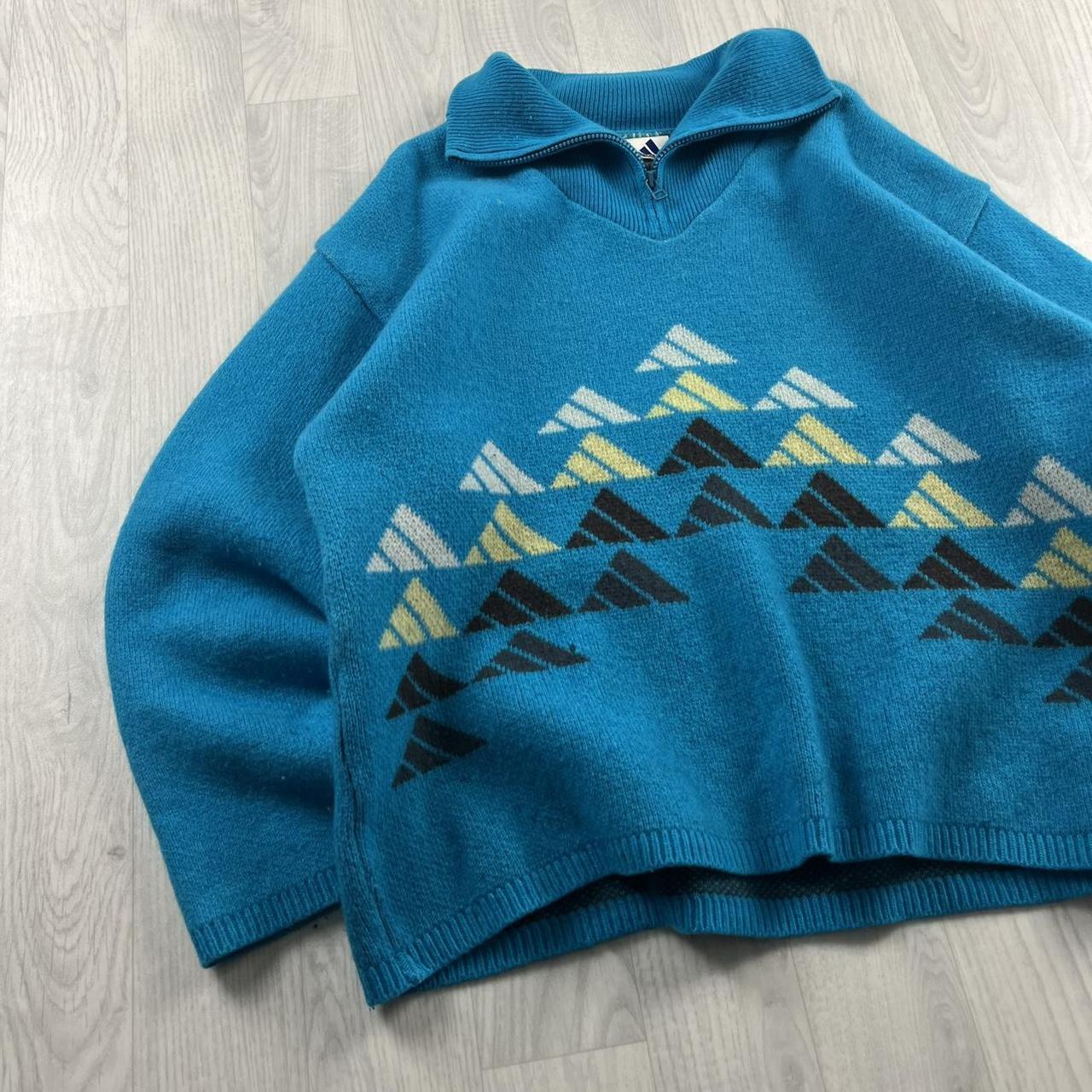 VINTAGE Y2K ADIDAS CHUNKY KNITTED JUMPER BLUE (L)