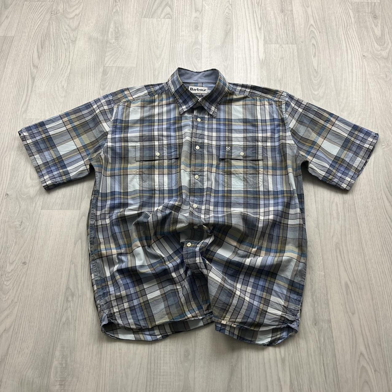 VINTAGE Y2K BARBOUR CHECKERED SHORT SLEEVE SHIRT NAVY BLUE