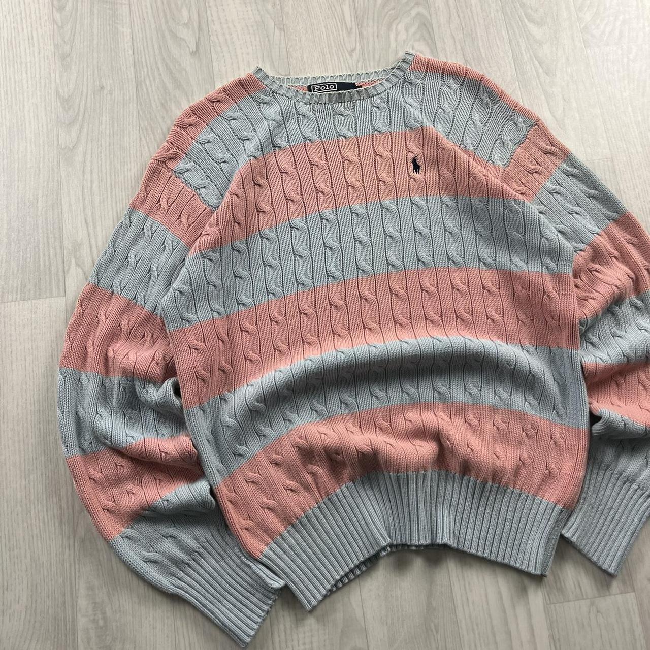 VINTAGE Y2K POLO RALPH LAUREN CHUNKY STRIPED CABLE KNITTED JUMPER PINK BLUE