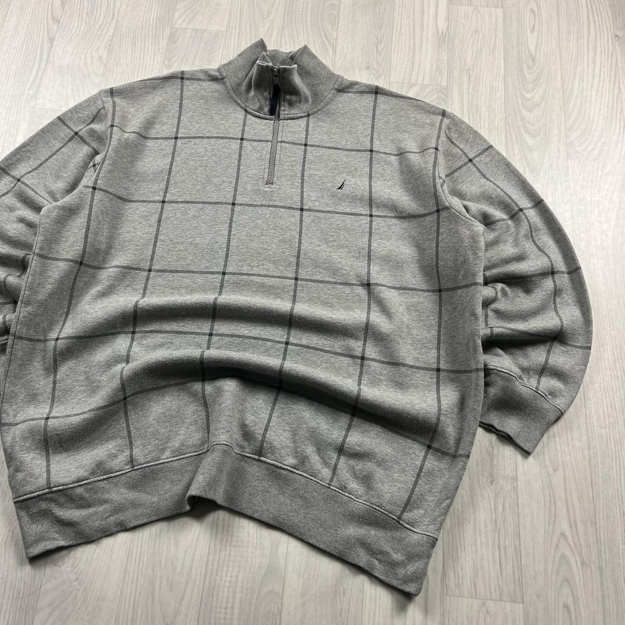 VINTAGE Y2K NAUTICA CHECKERED QUARTER ZIP SWEATSHIRT GREY