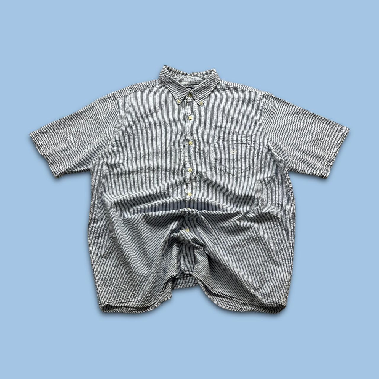 VINTAGE Y2K CHAPS STRIPED SHORT SLEEVE SHIRT BLUE / WHITE