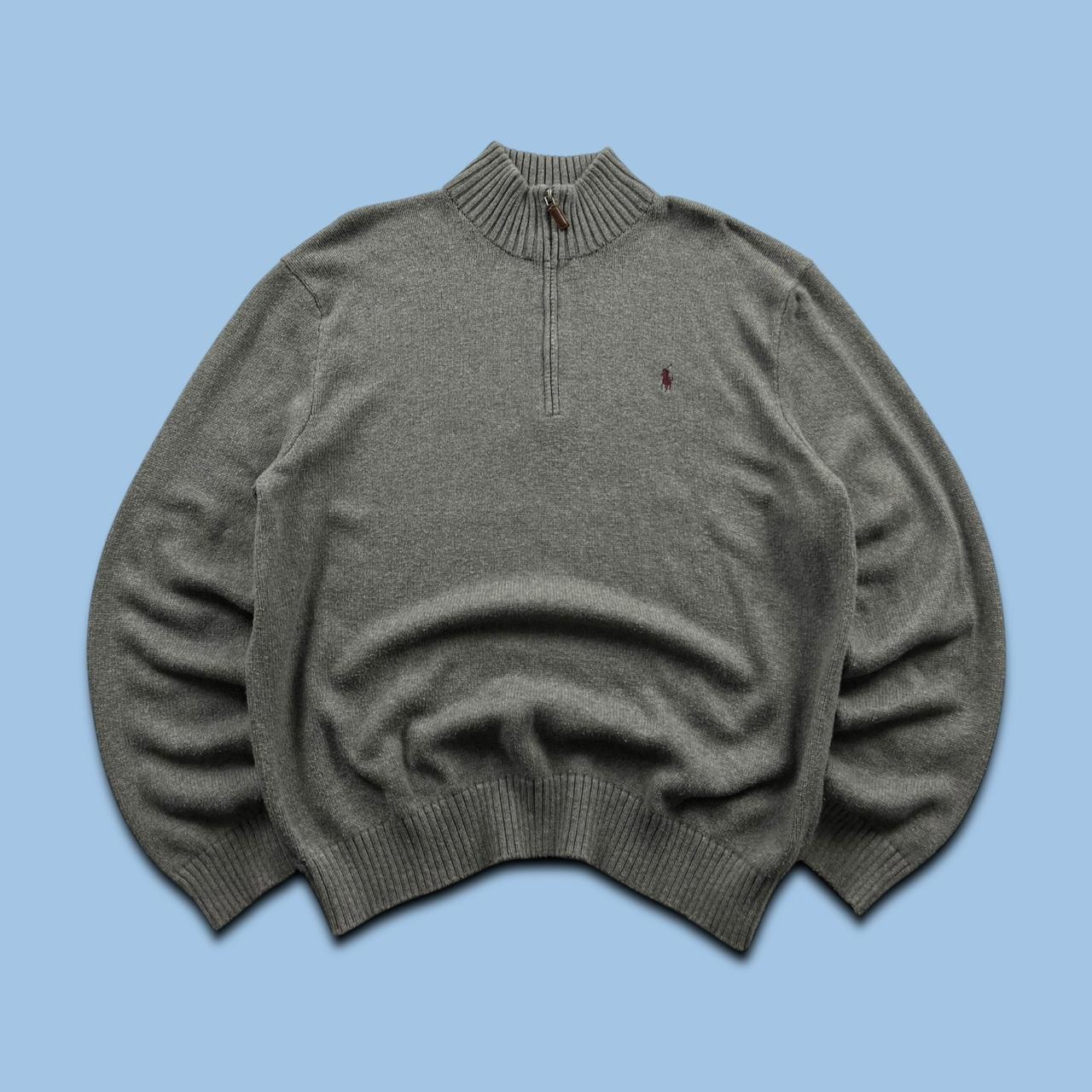 VINTAGE Y2K POLO RALPH LAUREN CHUNKY QUARTER ZIP KNITTED JUMPER GREY