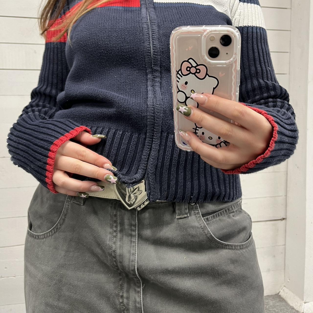 VINTAGE Y2K TOMMY HILFIGER CHUNKY ZIP KNITTED JUMPER NAVY