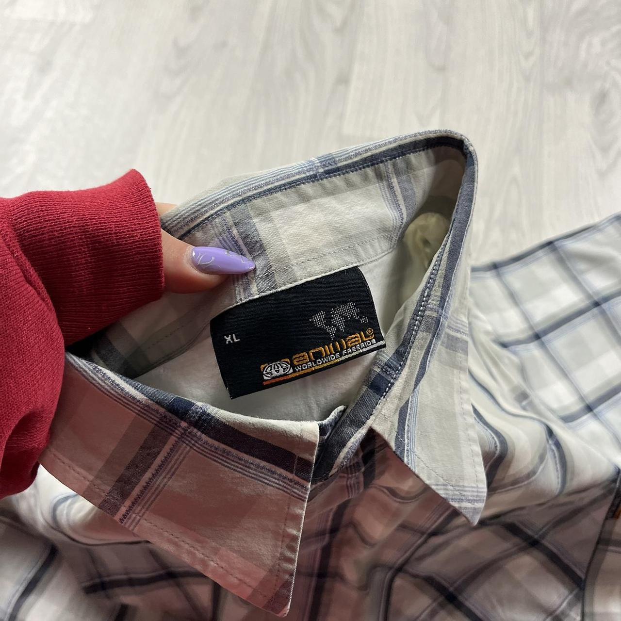 VINTAGE Y2K ANIMAL PLAID CHECKERED SHORT SLEEVE SHIRT WHITE BLUE