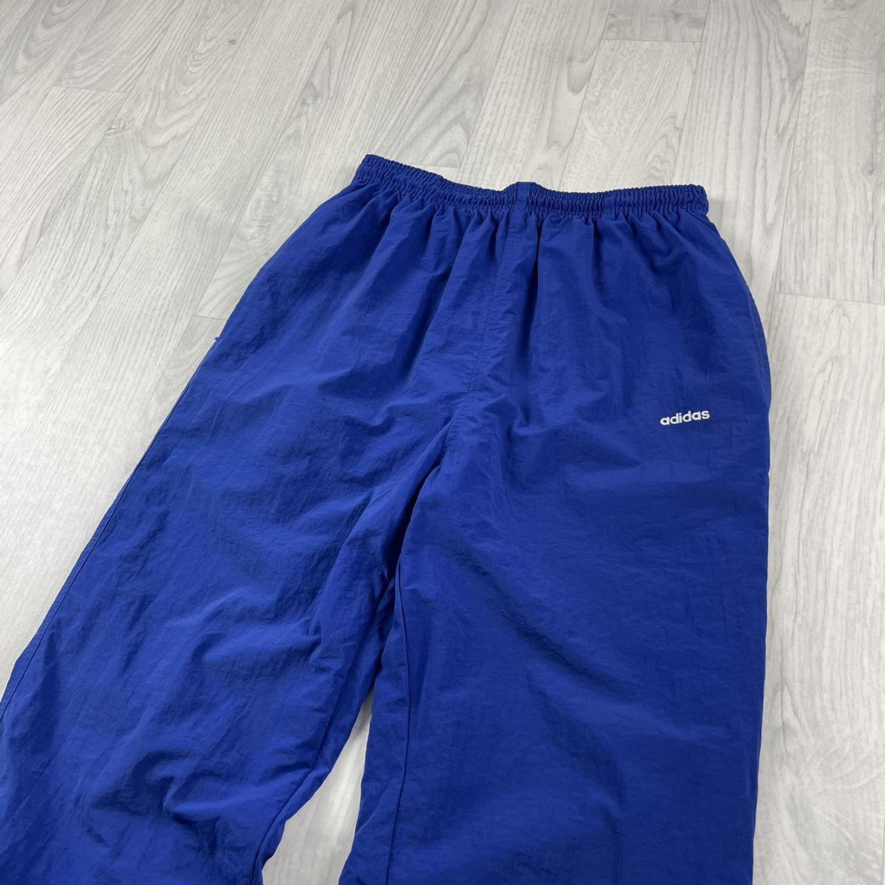 VINTAGE 90s ADIDAS BAGGY SHELL TRACKSUIT BOTTOMS BLUE (S)