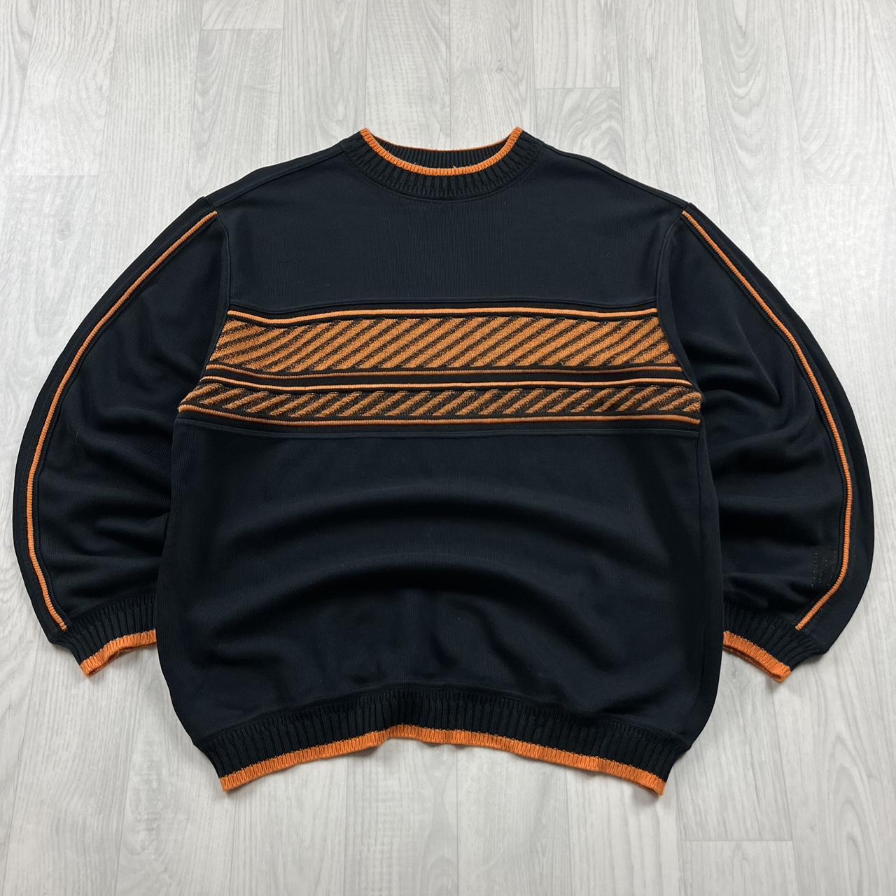 VINTAGE Y2K CARLO COLLUCI STRIPED KNITTED JUMPER BLACK ORANGE