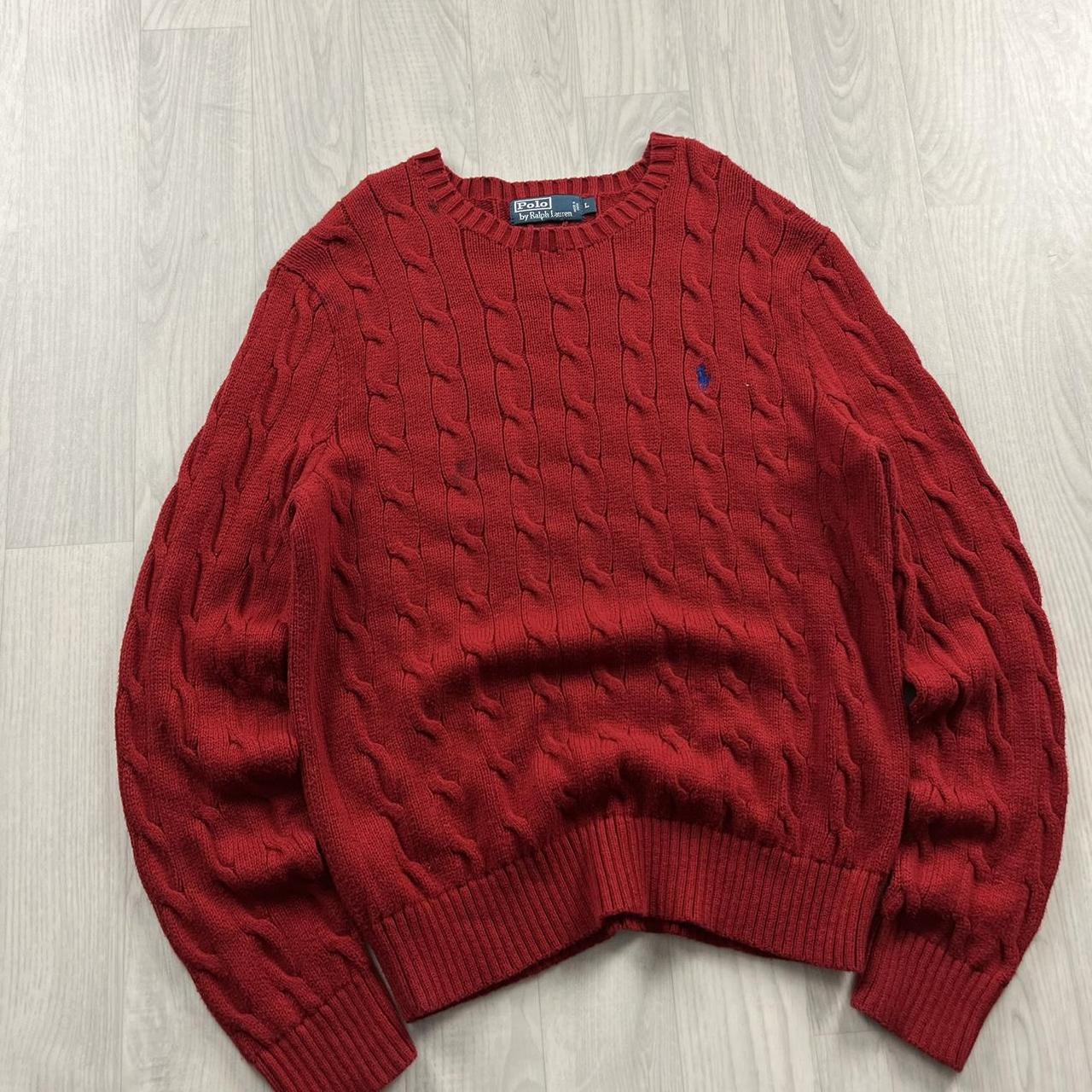 VINTAGE Y2K POLO RALPH LAUREN CHUNKY CABLE KNITTED JUMPER RED
