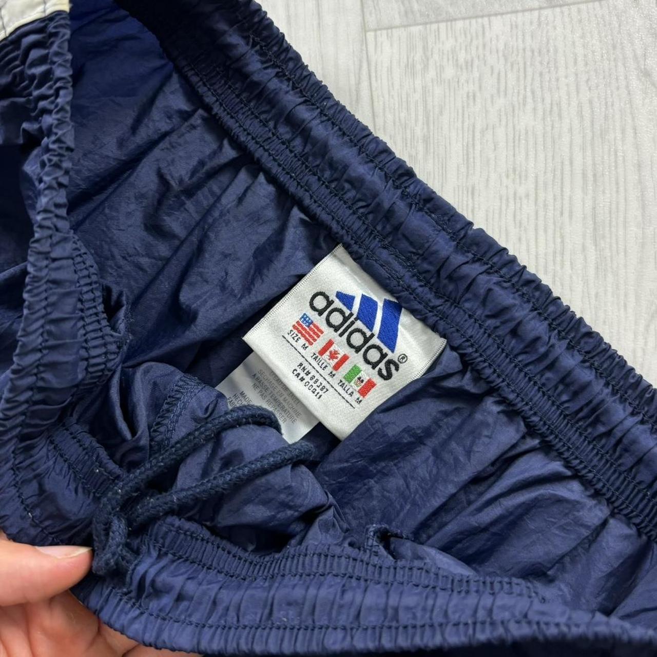 VINTAGE 90s ADIDAS BAGGY SHELL TRACKSUIT BOTTOMS NAVY (M)