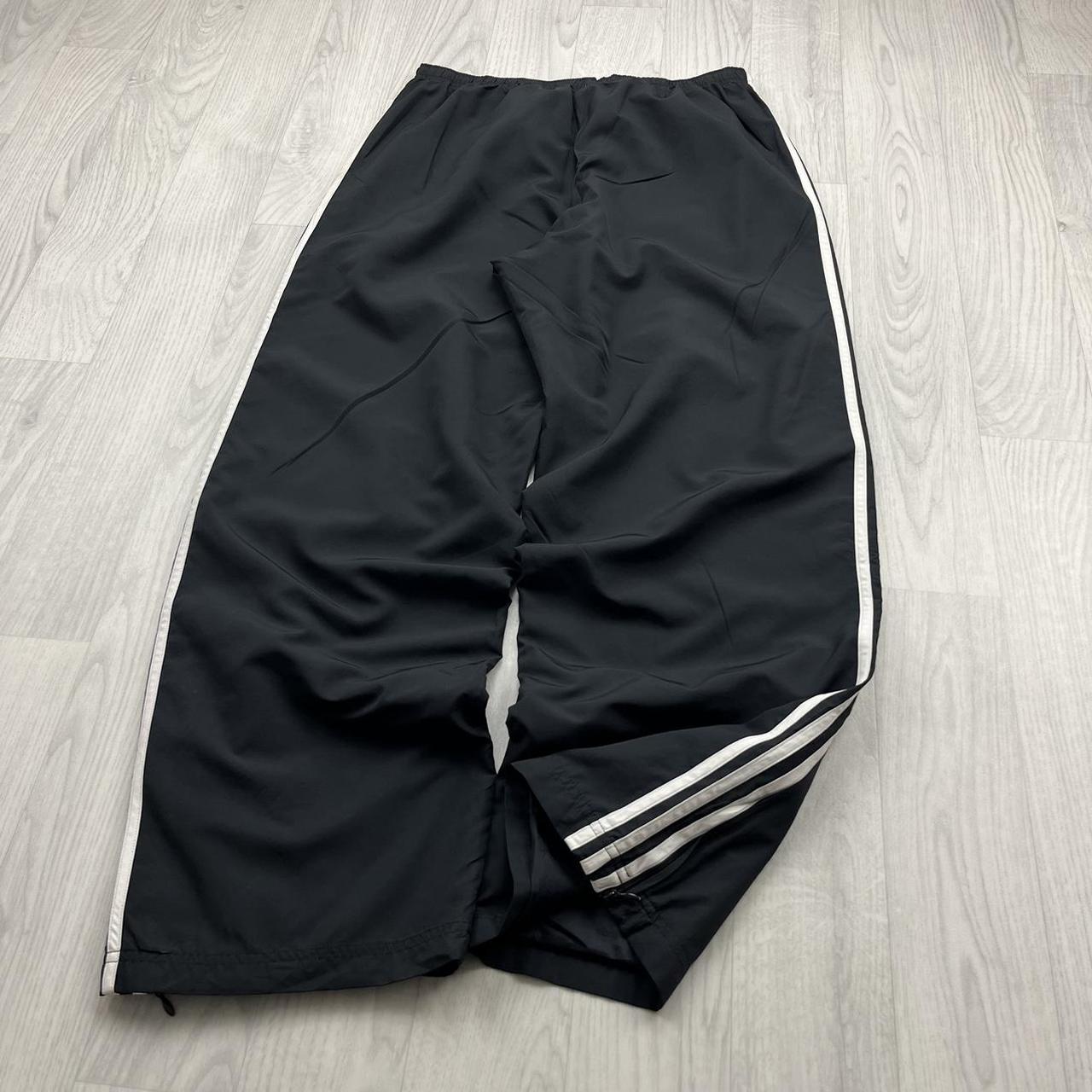 VINTAGE Y2K ADIDAS SIDE STRIPE BAGGY TRACKSUIT BOTTOMS BLACK WHITE (L Ws)