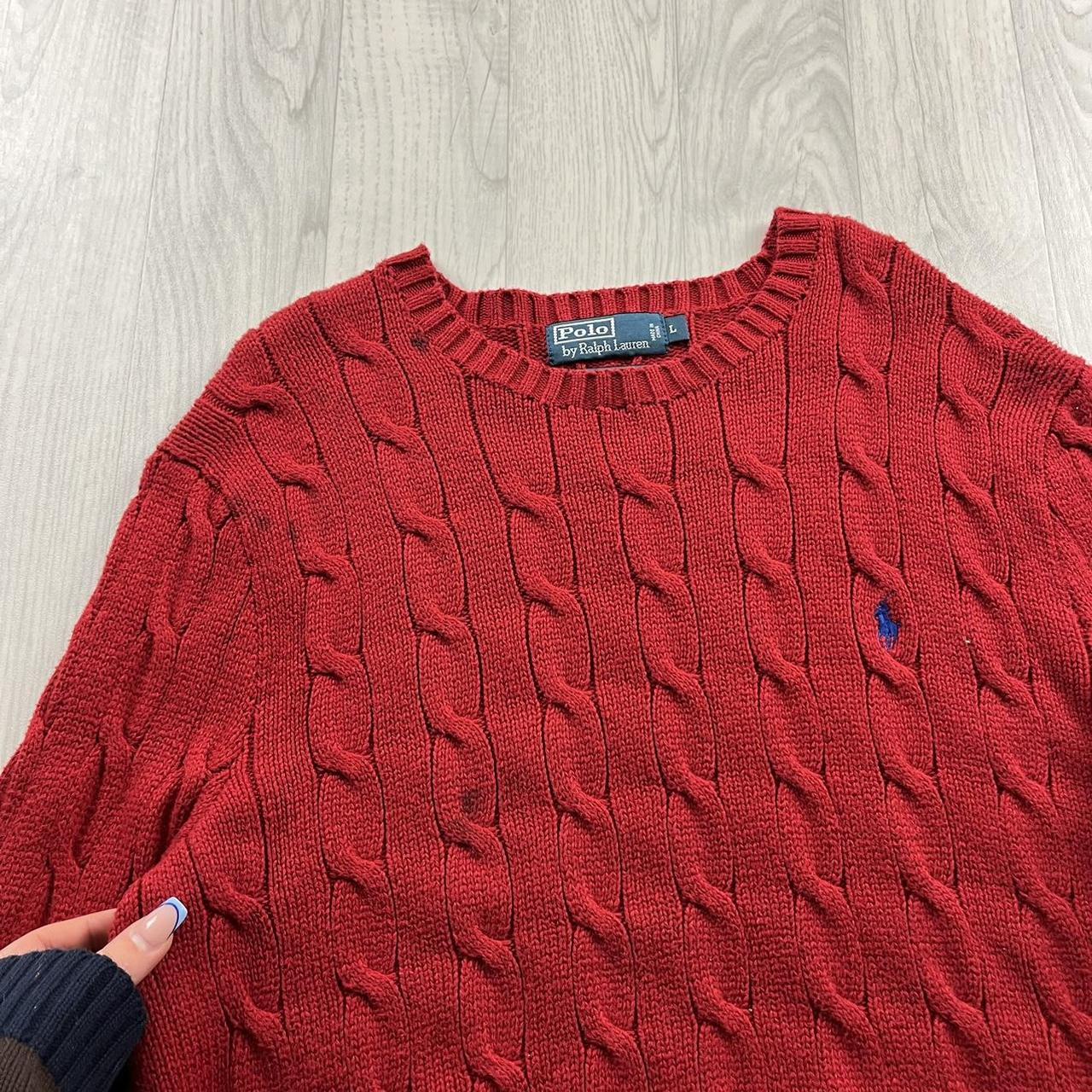 VINTAGE Y2K POLO RALPH LAUREN CHUNKY CABLE KNITTED JUMPER RED