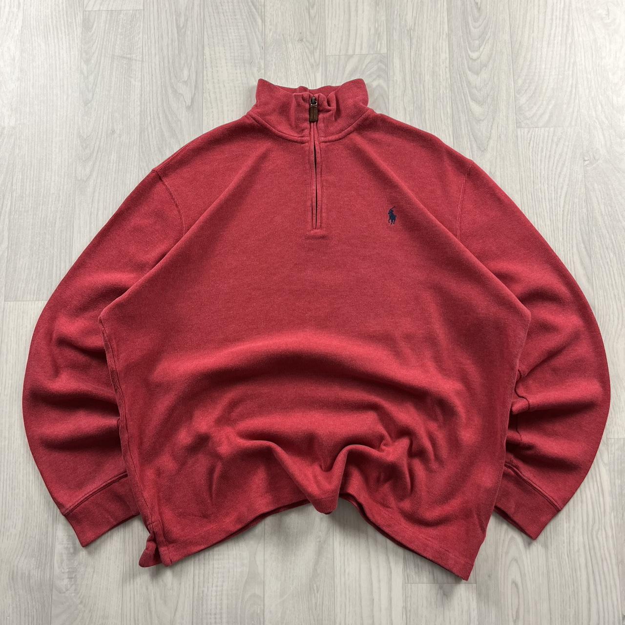 VINTAGE Y2K POLO RALPH LAUREN QUARTER ZIP KNITTED JUMPER RED