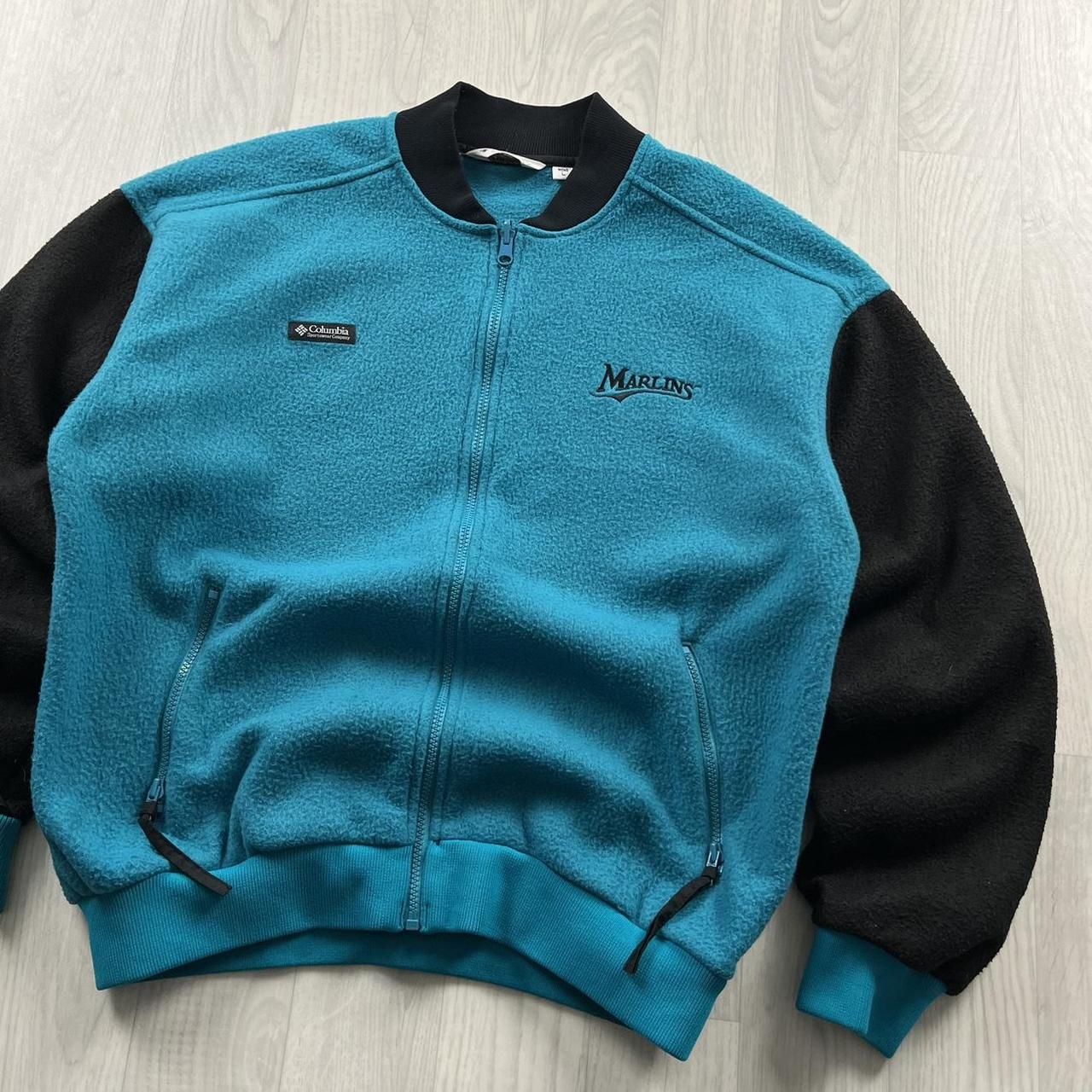 VINTAGE Y2K COLUMBIA MIAMI MARLINS ZIP UP FLEECE TURQUOISE BLACK