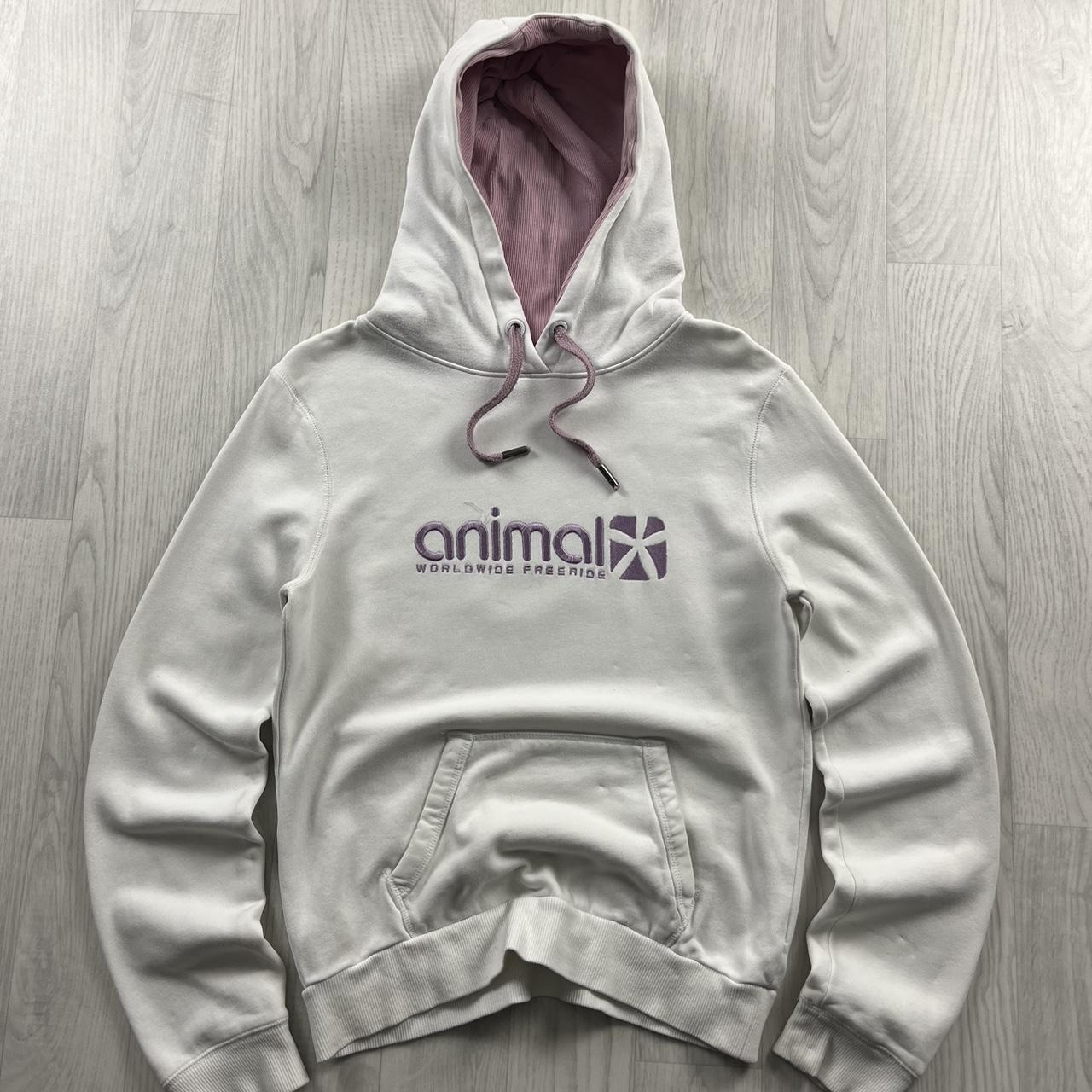 VINTAGE Y2K ANIMAL SPELL OUT HOODIE WHITE PINK