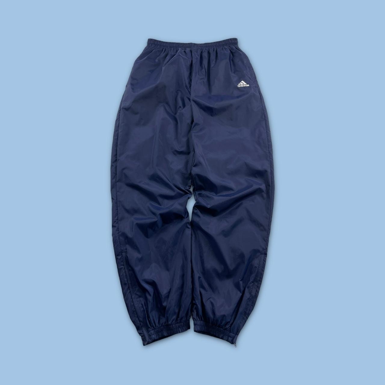 VINTAGE 90s ADIDAS SHELL BAGGY TRACKSUIT BOTTOMS NAVY (L)