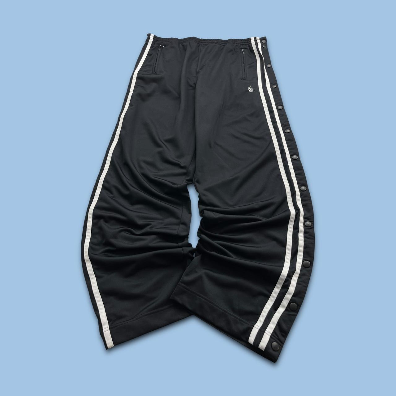 VINTAGE Y2K NAUTICA SIDE STRIPE WIDE LEG POPPER TRACKSUIT BOTTOMS BLACK