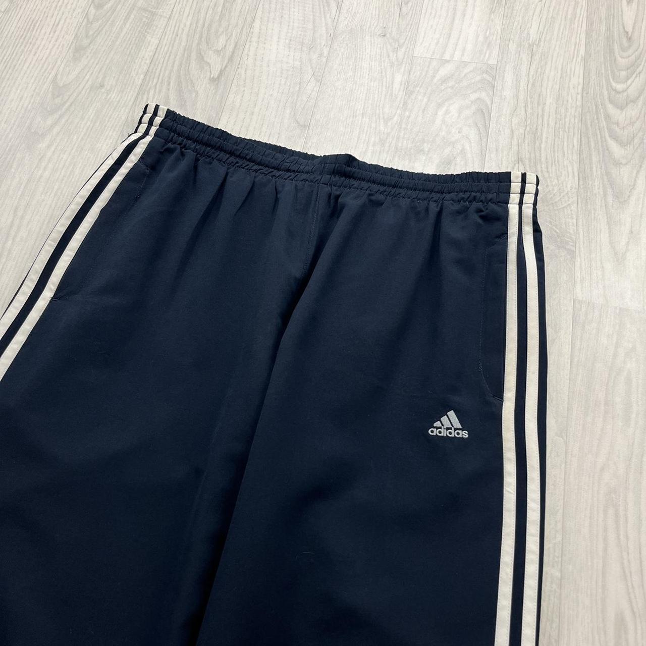 VINTAGE Y2K ADIDAS SIDE STRIPE BAGGY TRACKSUIT BOTTOMS NAVY WHITE (L)
