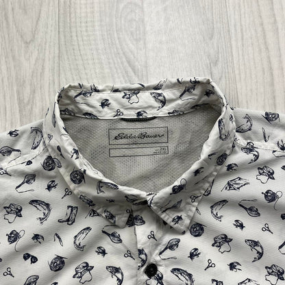 VINTAGE Y2K EDDIE BAUER ALL OVER PRINT SHORT SLEEVE SHIRT WHITE