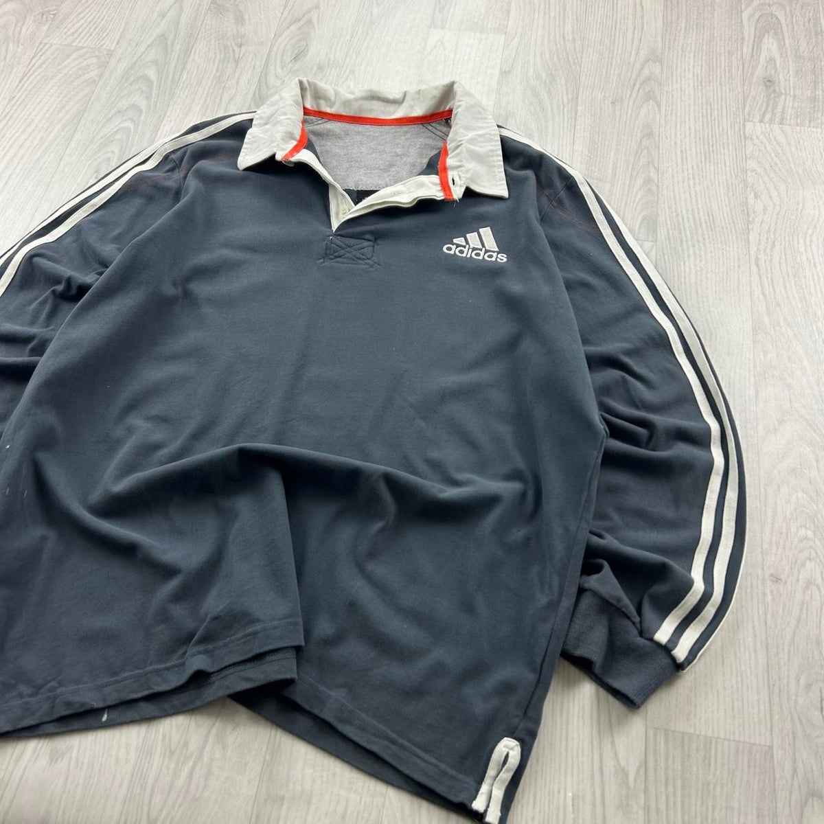 VINTAGE Y2K ADIDAS LONG SLEEVE RUGBY POLO SHIRT GREY