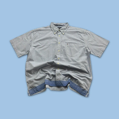 VINTAGE Y2K TOMMY HILFIGER GINGHAM SHORT SLEEVE BUTTON UP SHIRT LIGHT BLUE